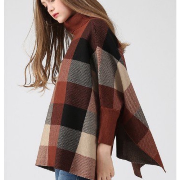 New chicwish plaid checked turtleneck poncho cape - Picture 3 of 6
